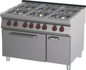 Kuchnia gazowa 6-palnikowa z piekarnikiem elektrycznym 46,8 kW, 1200x900x900 mm, inox | REDFOX, SPT 90/120 - 21 GE