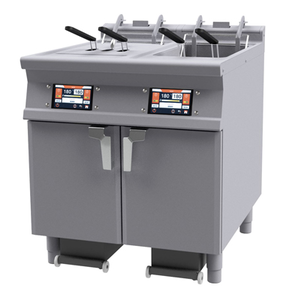 Frytownica elektryczna dwukomorowa 36 l z kranem spustowym i panelem cyfrowym, wolnostojąca z drzwiami, 33,1 kW, 400 V, 800x700x900 mm | RMGASTRO, F2/18-78ETDPS