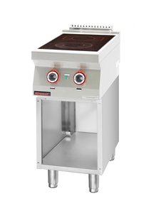 Kuchnia elektryczna ceramiczna 2 pola 1x2,1 kW + 1x2 kW na podstawie szafkowej otwartej, 400x700x900 mm | KROMET, 700.KE-2C.S