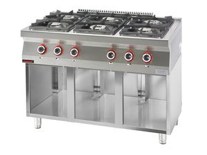 Kuchnia gazowa 6-palnikowa na podstawie szafkowej otwartej, 1200x700x900 mm | KROMET, 700.KG-6.S
