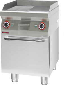 Płyta grillowa 1/2gł. + 1/2ryf. chromowana 600 mm, 8 kW na podstawie szafkowej zamkniętej, 600x700x900 mm | KROMET, 700.PBE-600GR.S.D