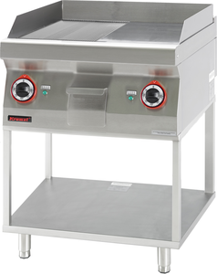 Płyta grillowa 1/2gł. + 1/2ryf. chromowana 600 mm, 8 kW na podstawie szkieletowej, 600x700x900 mm | KROMET, 700.PBE-600GR.T