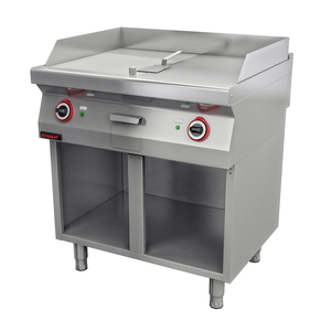 Płyta grillowa 1/2gł. + 1/2ryf. chromowana 800 mm, 9,6 kW na podstawie szafkowej otwartej, 800x700x900 mm | KROMET, 700.PBE-800GR.S