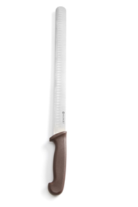 Nóż HACCP do kebaba, szynki, łososia, szlif kulowy 490 mm, brązowy | HENDI, 842966