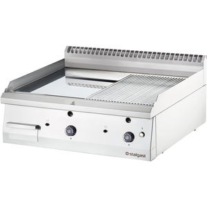Płyta grillowa gazowa, chromowana, 1/2 gładka, 1/2 ryflowana, 13 kW, 700x800x250 mm | STALGAST, Linia 700