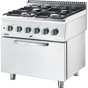 Kuchnia gazowa 4-palnikowa z piekarnikiem elektrycznym 20,5 kW - G30(propan-butan), 800x700x850 mm | STALGAST, Linia 700