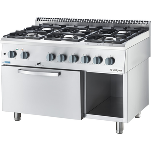 Kuchnia gazowa 6-palnikowa z piekarnikiem elektrycznym 27,5 kW - G30(propan-butan), 1200x700x850 mm | STALGAST, Linia 700