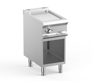 Płyta grillowa elektryczna, ze stali nierdzewnej, ryflowana, na podstawie z 3 stron zamkniętej, 5 kW, 400x730x850 mm | MBM, DominaPro 700