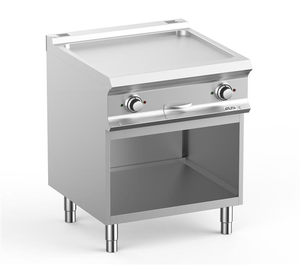 Płyta grillowa elektryczna, ze stali nierdzewnej, gładka chromowana, na podstawie z 3 stron zamkniętej, 10 kW, 700x730x850 mm | MBM, DominaPro 700