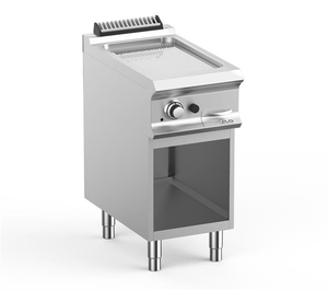 Płyta grillowa gazowa, ze stali nierdzewnej, ryflowana chromowana, na podstawie z 3 stron zamkniętej, 7 kW, 400x730x850 mm | MBM, DominaPro 700