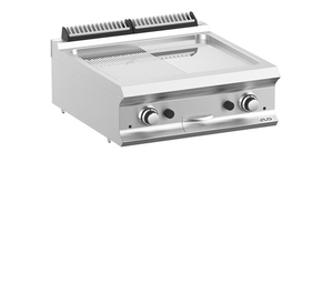 Płyta grillowa gazowa, ze stali nierdzewnej, 1/2 gładka i 1/2 ryflowana chromowana, nastawna, 14 kW, 700x730x250 mm | MBM, DominaPro 700