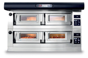 Piec do pizzy 2-komorowy z okapem i bazą, elektryczny, 18,6 kW, 1610x1510x1050 mm, 22x pizza 300 mm | MORETTI FORNI, P120