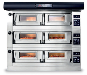 Piec do pizzy 3-komorowy z okapem i bazą, elektryczny, 27,9 kW, 1610x1510x1450 mm, 33x pizza 300 mm | MORETTI FORNI, P120