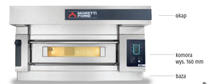 Piec do pizzy 1-komorowy z okapem i bazą, elektryczny, 12 kW, 1660x1460x710 mm, 8x pizza 300 mm | MORETTI FORNI, S120