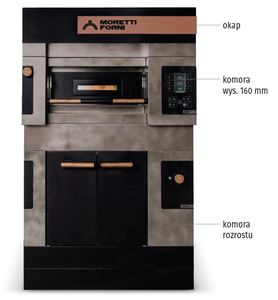 Piec do pizzy 2-komorowy z okapem i komorą rozrostu, elektryczny, 11,7 kW, 890x1460x1945 mm, 4x pizza 450 mm | MORETTI FORNI, S50 Icon