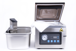 [Zestaw] Cyrkulator Sous-Vide 1500 W + Pakowarka próżniowa komorowa, z pompą olejową, 950W + Worki do pakowarki próżniowej 200x300 mm - 100 szt. + Pojemnik GN 1/1 200 mm ze stali nierdzewnej | TECHNICA