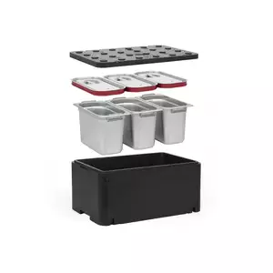 [Zestaw] Pojemnik termoizolacyjny GN 1/1 250 mm Essential Line + 3x Pojemnik GN 1/3, 200 mm, z uchwytami, ze stali nierdzewnej + pokrywy z uszczelką silikonową