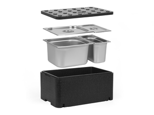 [Zestaw] Pojemnik termoizolacyjny GN 1/1 250 mm | Essential Line + 1x Pojemnik GN 2/3 + 1x GN 1/3, 200 mm, ze stali nierdzewnej + pokrywy