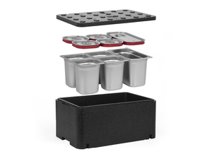 [Zestaw] Pojemnik termoizolacyjny GN 1/1 250 mm | Essential Line + 1x Pojemnik GN 1/3 + 4x GN 1/6, 200 mm, ze stali nierdzewnej + pokrywy z uszczelką silikonową