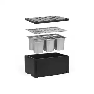 [Zestaw] Pojemnik termoizolacyjny GN 1/1 250 mm | Essential Line + 2x Pojemnik GN 1/3 + 2x GN 1/6, 200 mm, ze stali nierdzewnej + pokrywy