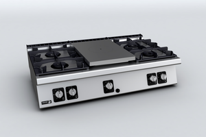 Kuchnia gazowa (G20 - gaz ziemny) 4-palnikowa z płytą grzewczą, nastawna, 31,75 kW, 1200x730x290 mm | FAGOR, C-G750