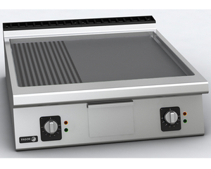 Płyta grillowa elektryczna, ze stali nierdzewnej, gładko-ryflowana, nastawna, 15 kW, 800x930x290 mm | FAGOR, Linia 900 Kore