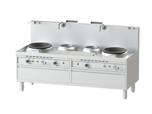 Kuchnia gazowa wok z 2 neutralnymi pojemnikami na zupę, 2-palnikowa, wolnostojąca, 80,38 kW, 2200x900x1200 mm | NAYATI, Serie 900