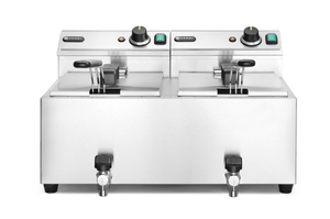 Frytownica elektryczna dwukomorowa 2x 8 l z kranem spustowym, nastolna, 7 kW, 230 V, 605x515x345 mm | HENDI, Mastercook