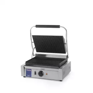 Grill kontaktowy PANINI pojedynczy ryflowany, 430x370x210 mm | HENDI, 263655