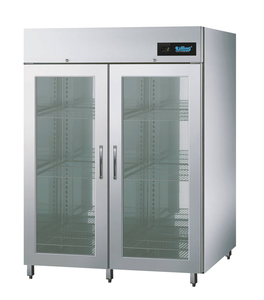 Szafa chłodnicza, 2-drzwiowa, ze stali nierdzewnej, drzwi przeszklone, z agregatem, GN 2/1, 1400 l, 0,38 kW, 1390x810x2020 mm | RILLING, AHK MN130 00V2