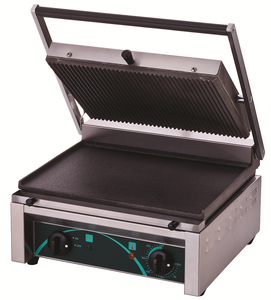 Grill kontaktowy, gładki, ryflowany, 2,25 kW, 410x410x205 mm | RESTO QUALITY, RN