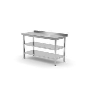 Stół przyścienny z dwiema półkami, spawany, 1600x600x850 mm | TECHNICA, 10421660