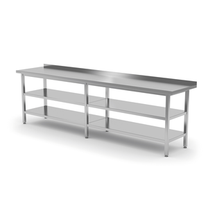 Stół przyścienny z dwiema półkami, spawany, 2200x700x850 mm | TECHNICA, 10422270