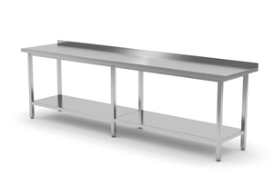 Stół przyścienny z półką, spawany, 2600x600x850 mm | TECHNICA, 1042660