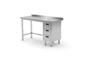Stół przyścienny z blokiem trzech szuflad po prawej stronie 1600x700x850 mm | TECHNICA, 1243P1670