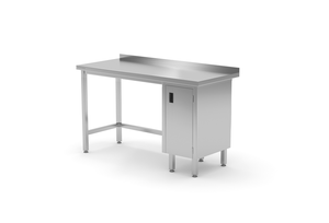 Stół przyścienny z szafką z drzwiami skrzydłowymi po prawej stronie 1100x700x850 mm | TECHNICA, 125P1170