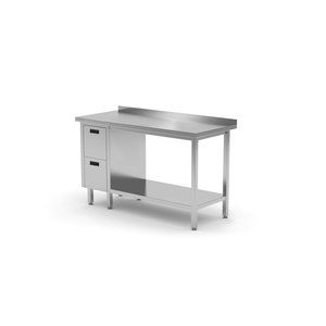 Stół przyścienny z blokiem dwóch szuflad po lewej stronie i półką 1700x600x850 mm | TECHNICA, 126L1760