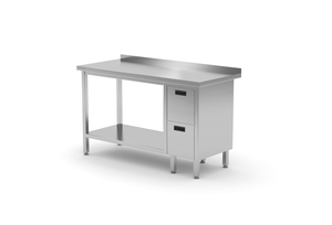 Stół przyścienny z blokiem dwóch szuflad po prawej stronie i półką 1200x700x850 mm | TECHNICA, 126P1270
