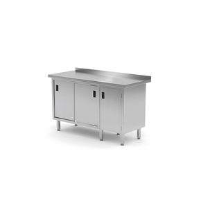 Stół przyścienny z szafką z drzwiami skrzydłowymi po prawej stronie i szafką z drzwiami suwanymi po lewej 1300x700x850 mm | TECHNICA, 135P1370