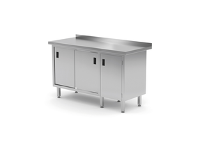 Stół przyścienny z szafką z drzwiami skrzydłowymi po prawej stronie i szafką z drzwiami suwanymi po lewej 1300x700x850 mm | TECHNICA, 135P1370