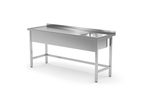 Stół ze zlewem jednokomorowym z prawej strony bez półki 1300x600x850 mm | TECHNICA, 211P1360