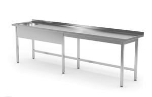 Stół ze zlewem jednokomorowym z lewej strony bez półki 2500x700x850 mm | TECHNICA, 2126L2570