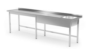 Stół ze zlewem jednokomorowym z prawej strony bez półki 2000x600x850 mm | TECHNICA, 2126P2060