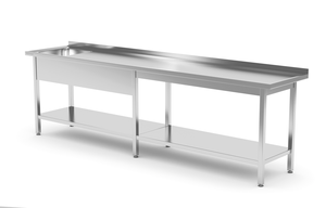 Stół ze zlewem jednokomorowym z lewej strony z półką 2400x700x850 mm | TECHNICA, 2136L2470
