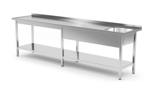 Stół ze zlewem jednokomorowym z prawej strony z półką 2400x700x850 mm | TECHNICA, 2136P2470