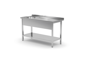 Stół ze zlewem jednokomorowym z lewej strony z półką 1400x700x850 mm | TECHNICA, 213L1470