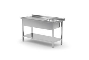 Stół ze zlewem jednokomorowym z prawej strony z półką 1400x700x850 mm | TECHNICA, 213P1470