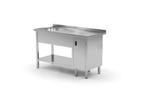 Stół ze zlewem jednokomorowym z lewej strony z szafką i półką 1200x700x850 mm | TECHNICA, 217L1270