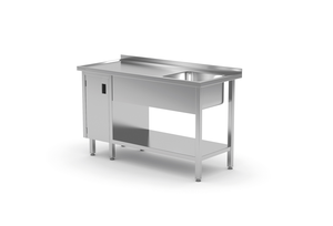 Stół ze zlewem jednokomorowym z prawej strony z szafką i półką 1300x700x850 mm | TECHNICA, 217P1370