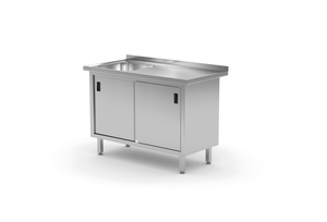 Stół ze zlewem jednokomorowym z lewej strony z szafką 1100x600x850 mm | TECHNICA, 218L1160